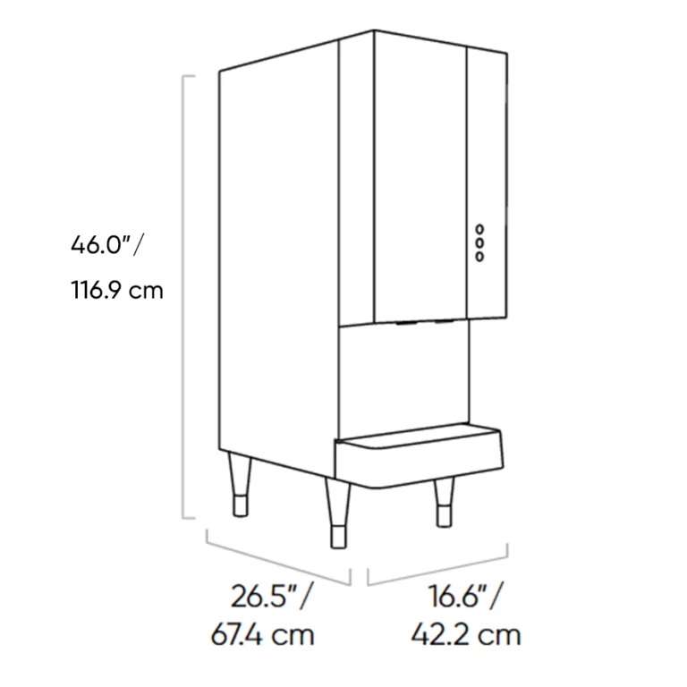 Line drawing of the Quench 985-30 tabletop ice and water dispenser